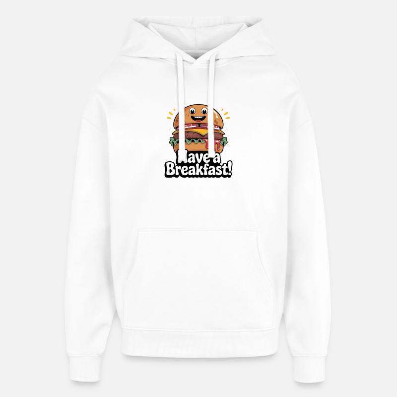 Whimsical Hamburger with Smile and Text - Oversized Unisex Hoodie by Stanley/Stella - white