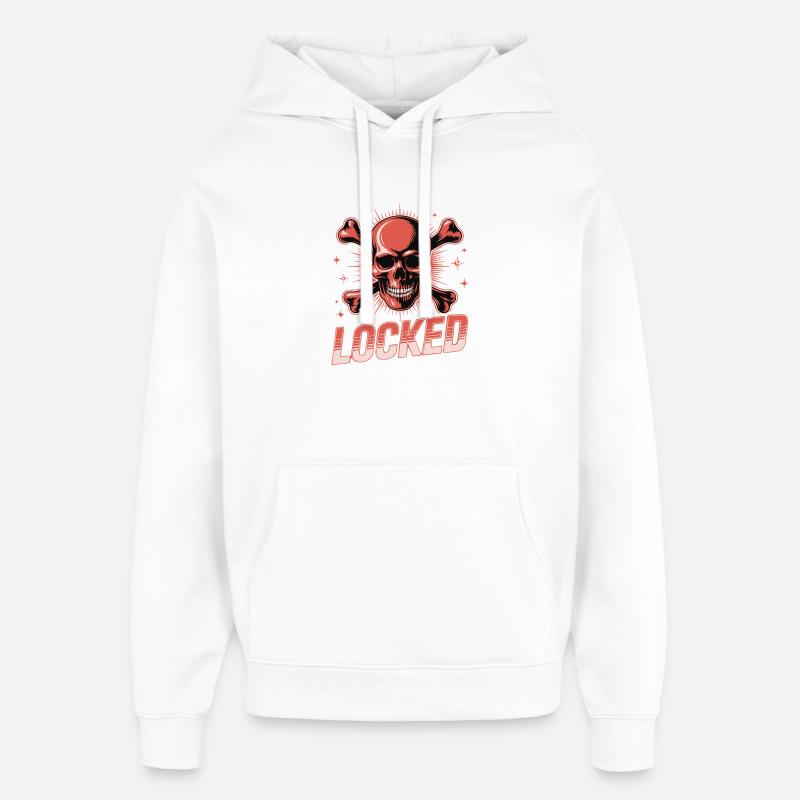 Crâne croisé audacieux avec texte verrouillé - Sweat à capuche unisexe Stanley/Stella Oversized - blanc