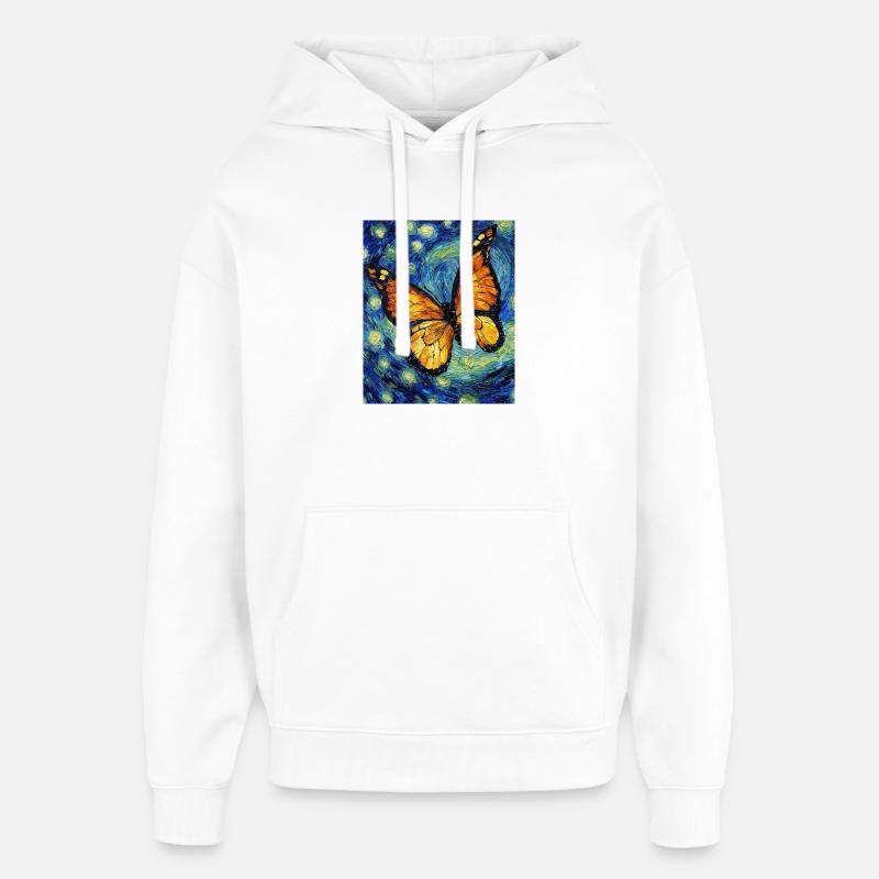 Papillon étoilé style Van Gogh - Sweat à capuche unisexe Stanley/Stella Oversized - blanc