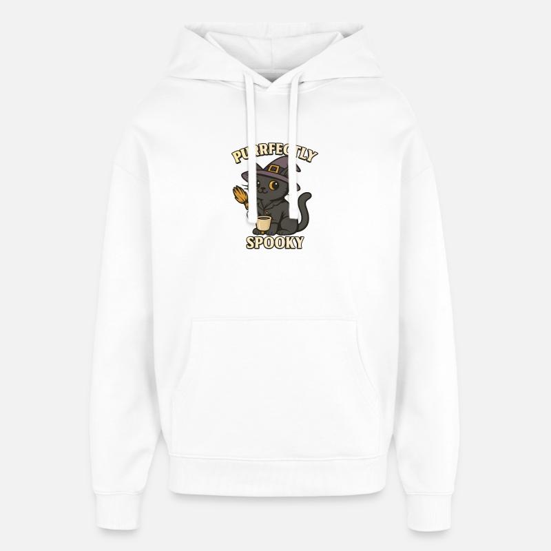 Chat Sorcière – Purrfectly Spooky - Sweat à capuche unisexe Stanley/Stella Oversized - blanc