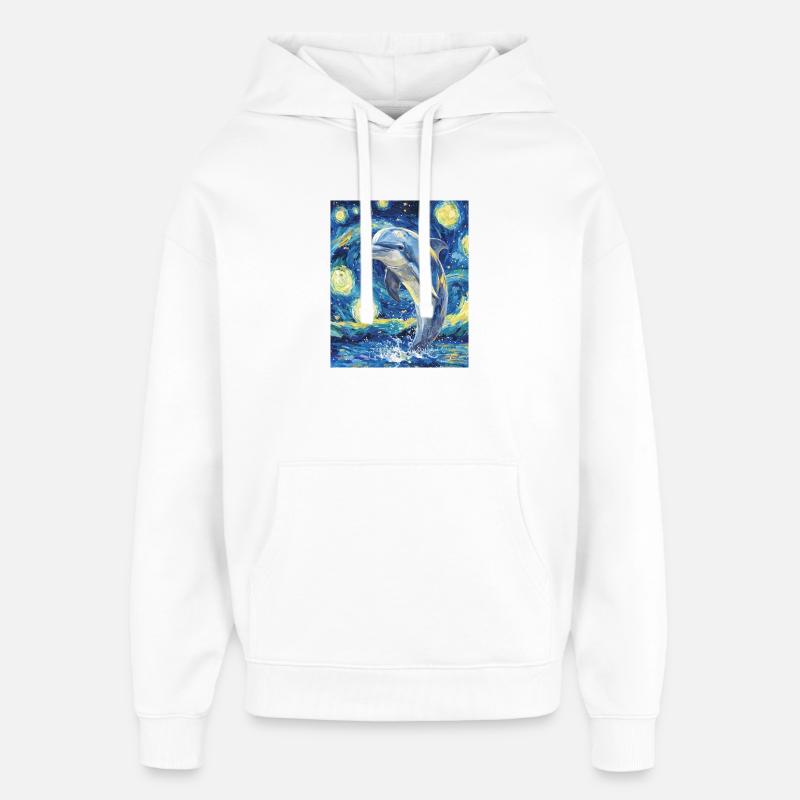 Delfin Van Gogh Style Starry  - Oversized Unisex Hoodie von Stanley/Stella - Weiß