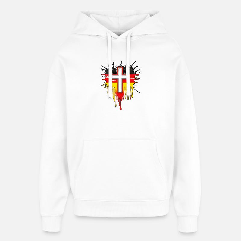 CROIX CHRÉTIENNE DRAPEAU ALLEMAND - Sweat à capuche unisexe Stanley/Stella Oversized - blanc