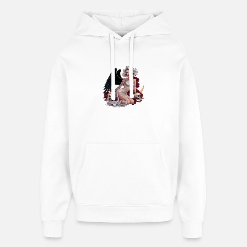 Anges mystiques aux ailes noires et - Sweat à capuche unisexe Stanley/Stella Oversized - blanc