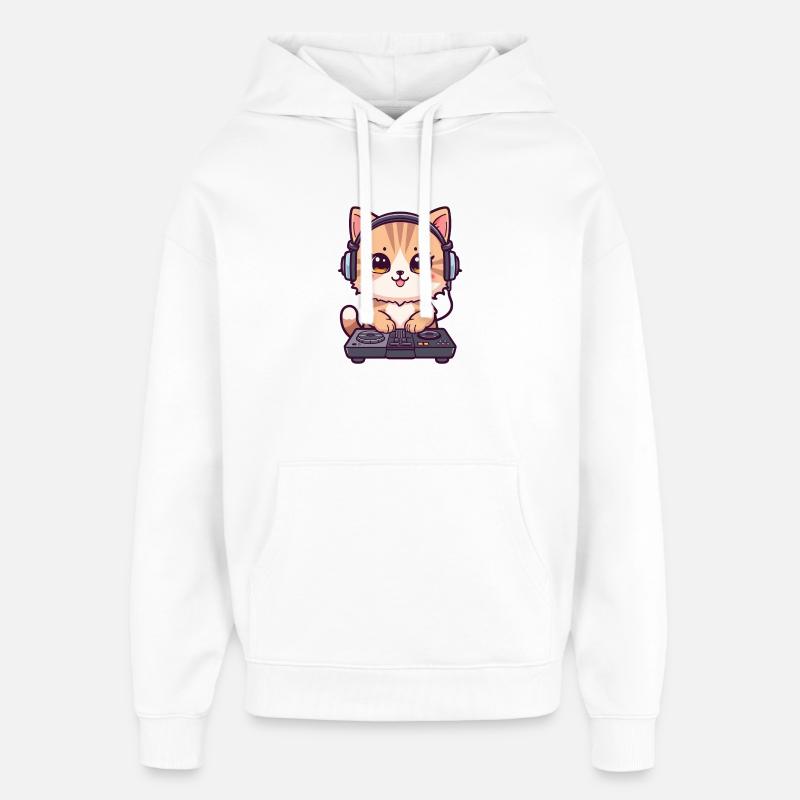 Katze als DJ mit Kopfhörer - Oversized Unisex Hoodie von Stanley/Stella - Weiß