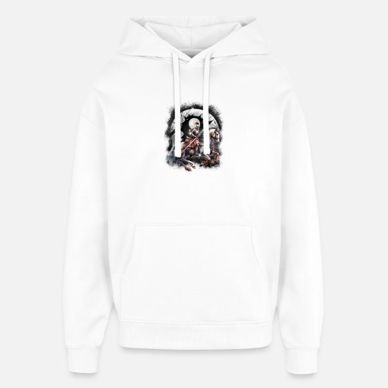 Chevalier Guerrier Cheval Médiéval - Sweat à capuche unisexe Stanley/Stella Oversized - blanc