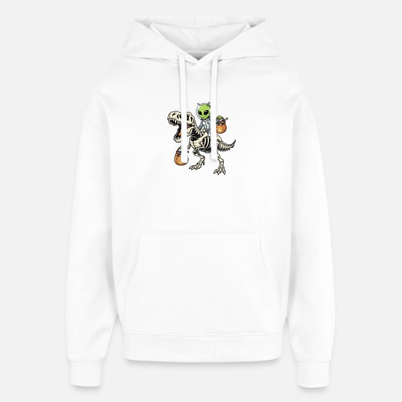 Alien Rides Squelette T-Rex Halloween Dinosaure - Sweat à capuche unisexe Stanley/Stella Oversized - blanc