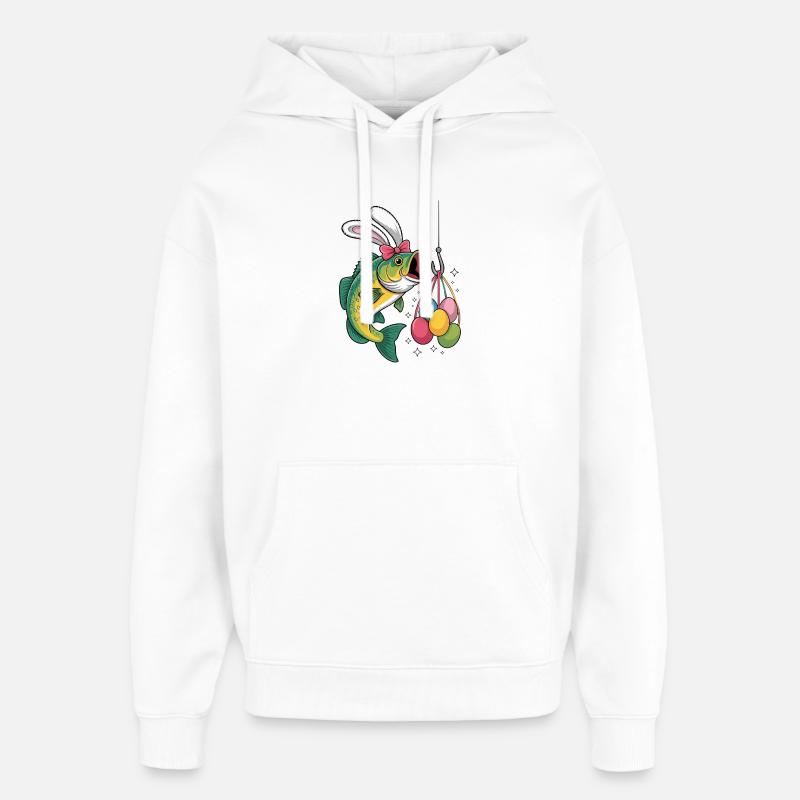 Lapin de Pâques Pêche Dessin animé - Sweat à capuche unisexe Stanley/Stella Oversized - blanc