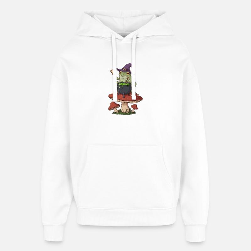 Frog Witch Cauldron Over Mushroom Ring - Oversized Unisex Hoodie by Stanley/Stella - white