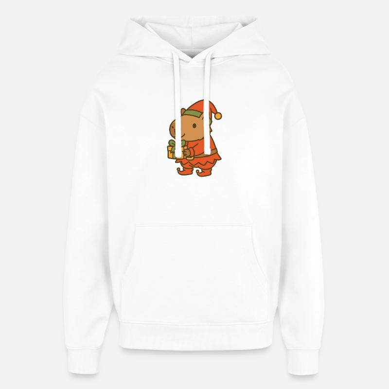 ✨ Nain de Noël Capybara avec cadeau 🎁 - Sweat à capuche unisexe Stanley/Stella Oversized - blanc
