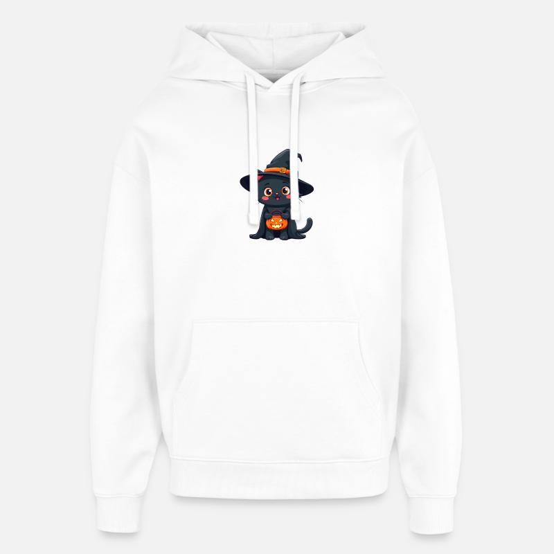 Chat d’Halloween avec citrouille d’Halloween - Sweat à capuche unisexe Stanley/Stella Oversized - blanc