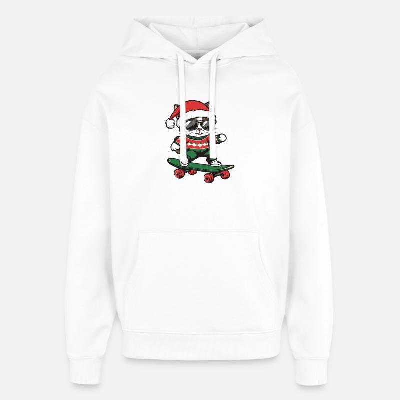 Chat Noël Drôle - Sweat à capuche unisexe Stanley/Stella Oversized - blanc