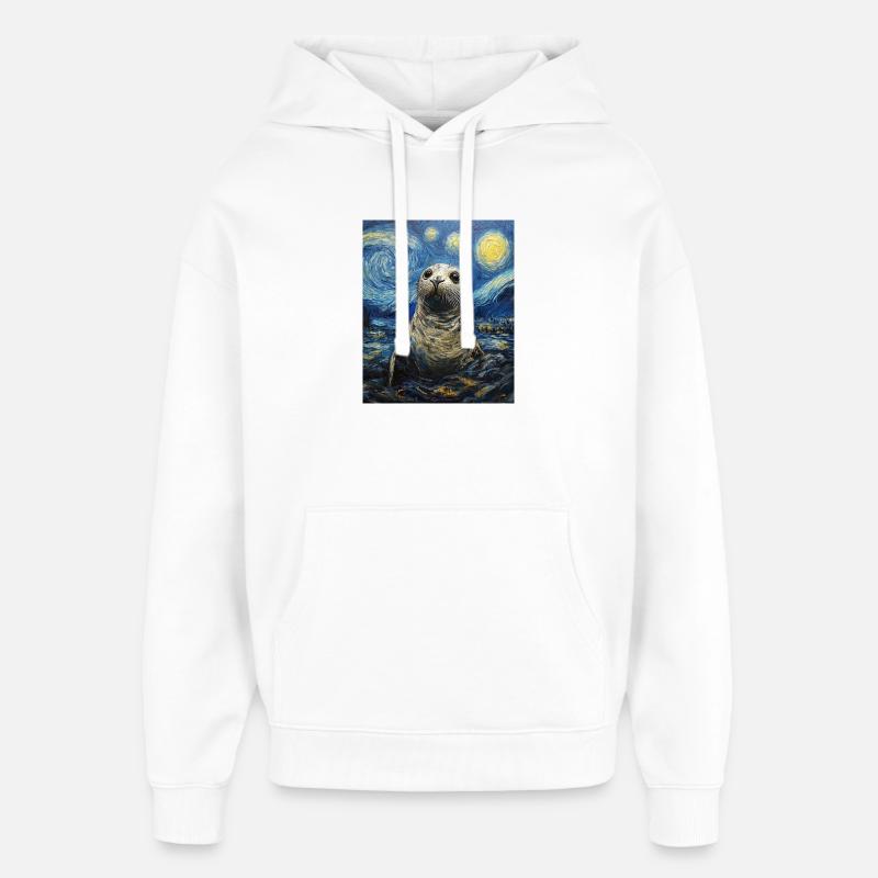 Robbe Van Gogh Style Nuit étoilée - Sweat à capuche unisexe Stanley/Stella Oversized - blanc