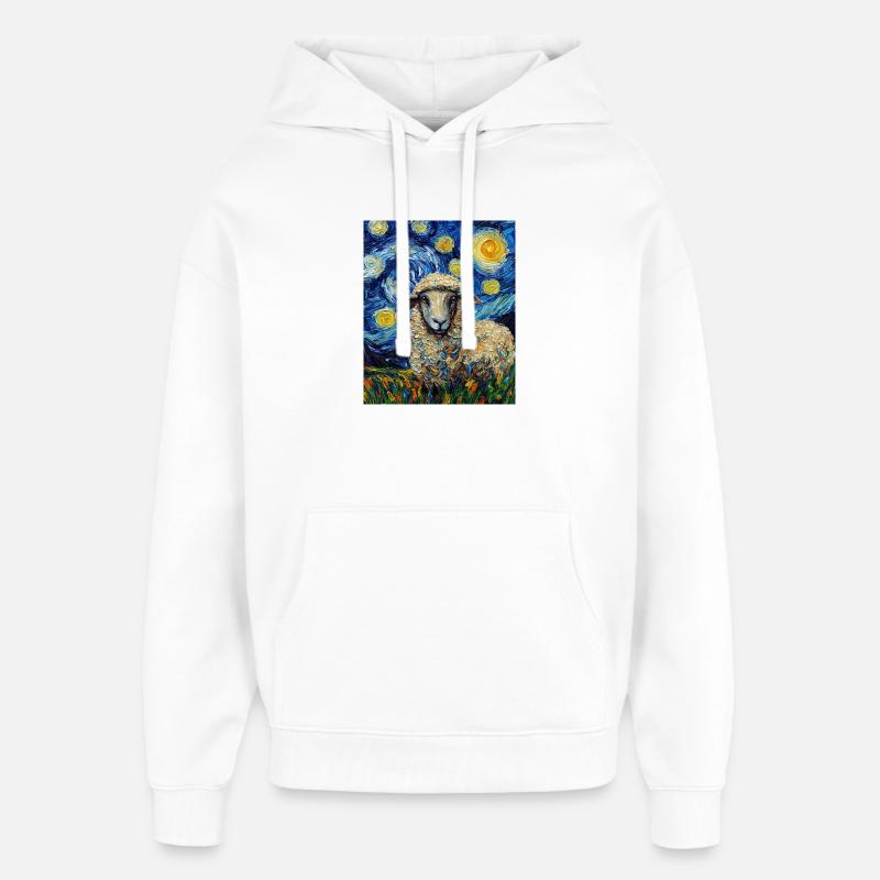 Sheep Van Gogh Style Starry Night - Oversized Unisex Hoodie by Stanley/Stella - white