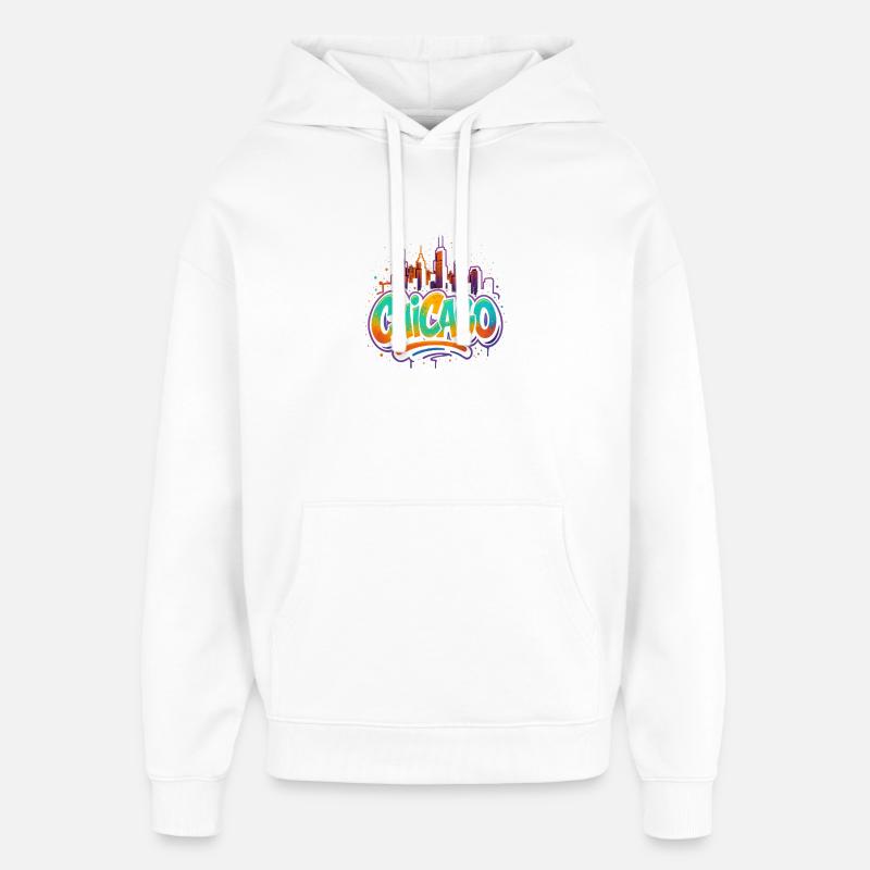 Silhouette du graffiti de Chicago - Sweat à capuche unisexe Stanley/Stella Oversized - blanc