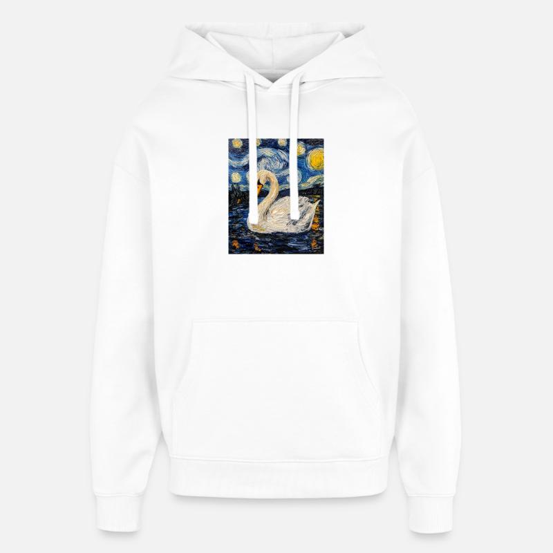 Cygne Oiseau Style Van Gogh - Sweat à capuche unisexe Stanley/Stella Oversized - blanc
