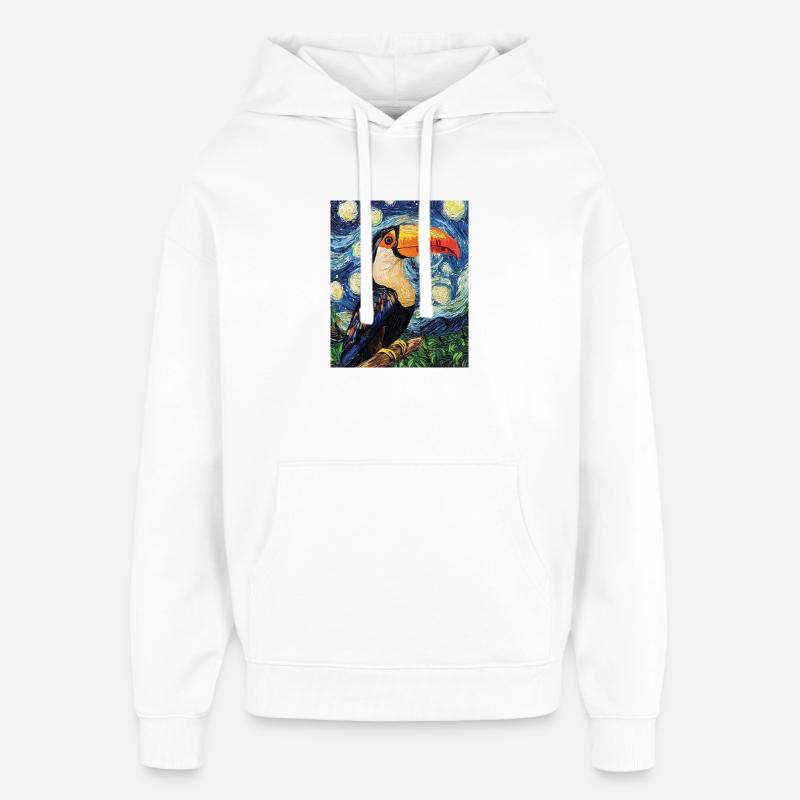 Toucan Oiseau Style Van Gogh - Sweat à capuche unisexe Stanley/Stella Oversized - blanc