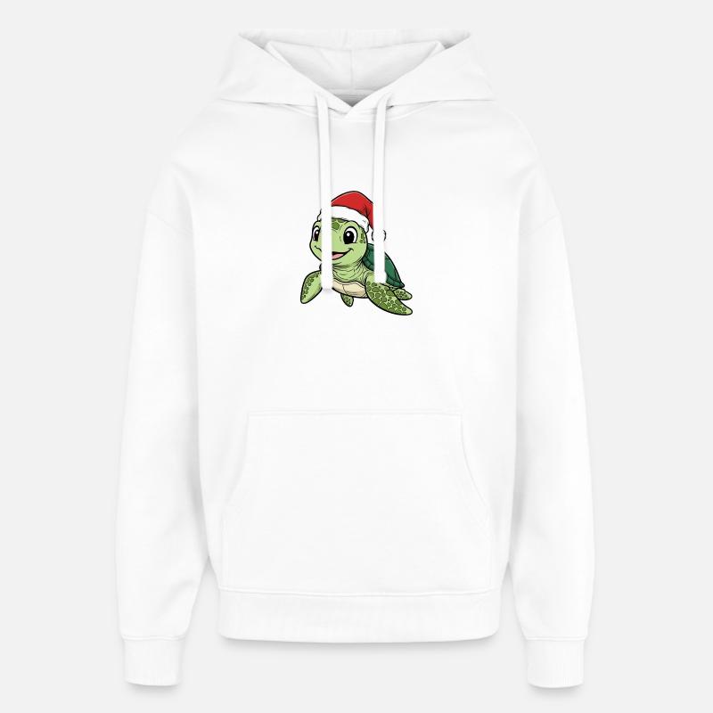 Tortue avec chapeau de Noël - Sweat à capuche unisexe Stanley/Stella Oversized - blanc