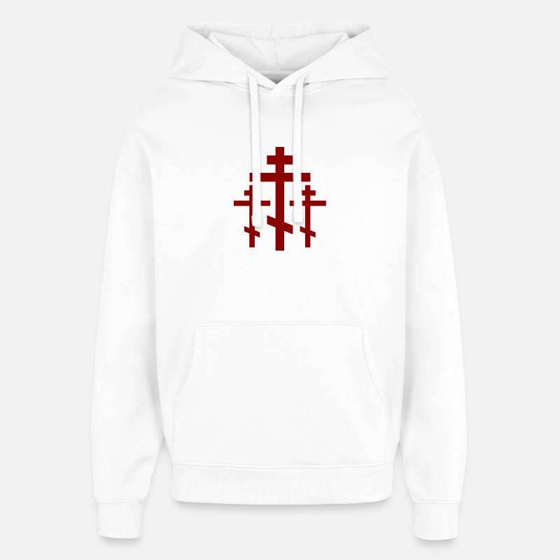 Rote Orthodoxe Kreuzengruppe - Sweat à capuche unisexe Stanley/Stella Oversized - blanc