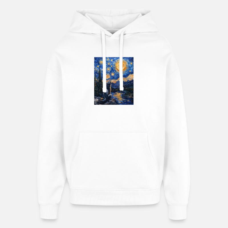 Wolf Van Gogh Style - Sweat à capuche unisexe Stanley/Stella Oversized - blanc