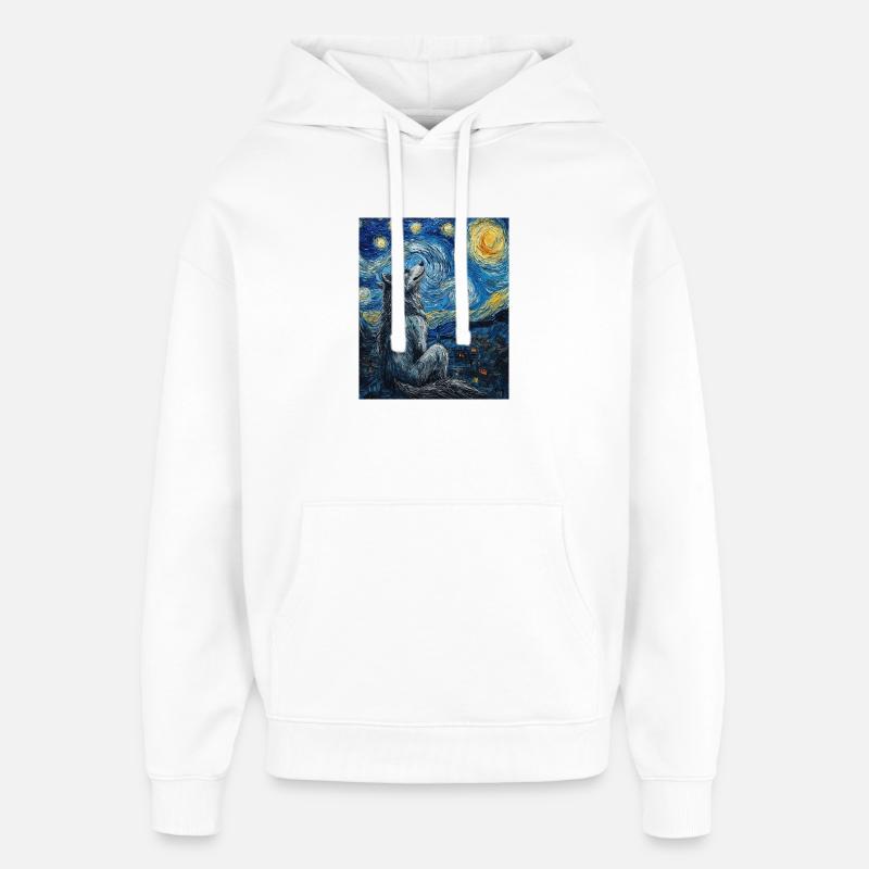 Wolf Van Gogh Style - Sweat à capuche unisexe Stanley/Stella Oversized - blanc