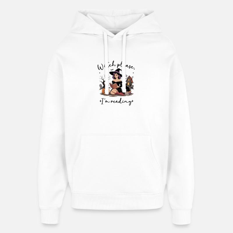 Sorcière lisant le moment d’Halloween - Sweat à capuche unisexe Stanley/Stella Oversized - blanc