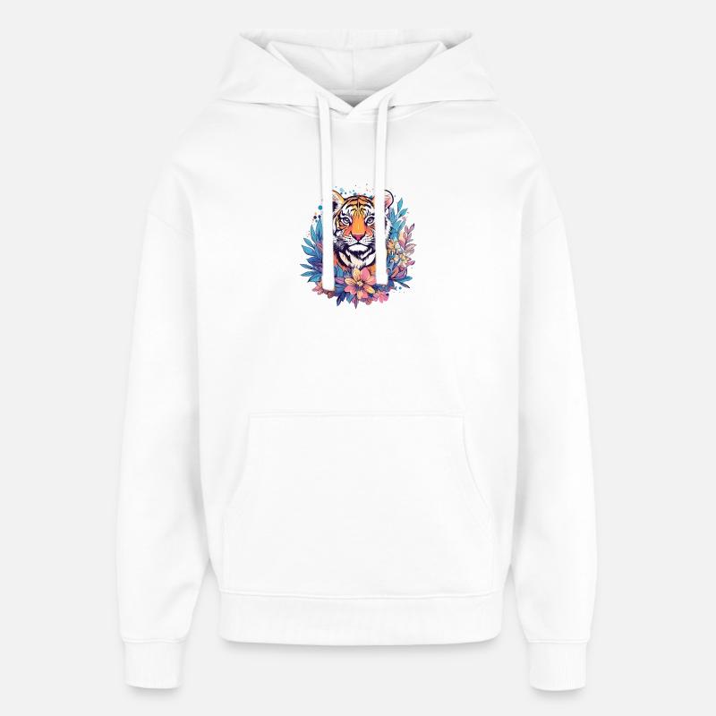 Magie de la fleur de tigre - Sweat à capuche unisexe Stanley/Stella Oversized - blanc