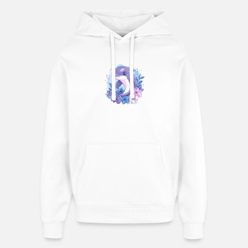 Dauphin dans le cercle de fleurs - Sweat à capuche unisexe Stanley/Stella Oversized - blanc