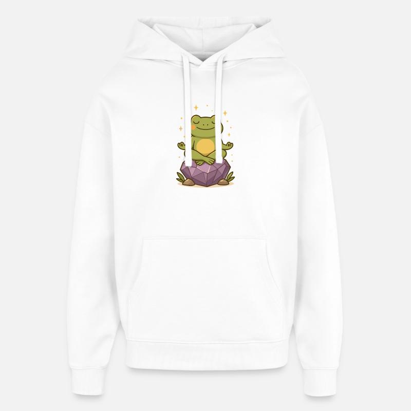 Grenouille méditative – Spirituelle et consciente - Sweat à capuche unisexe Stanley/Stella Oversized - blanc
