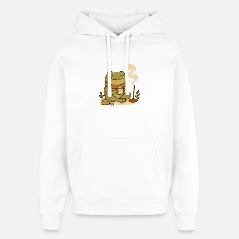Achtsamer Frosch mit Tee & Räucherstäbchen - Oversized Unisex Hoodie von Stanley/Stella - Weiß
