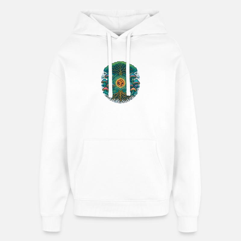 Goa Trance Arbre de Vie Champignons - Sweat à capuche unisexe Stanley/Stella Oversized - blanc