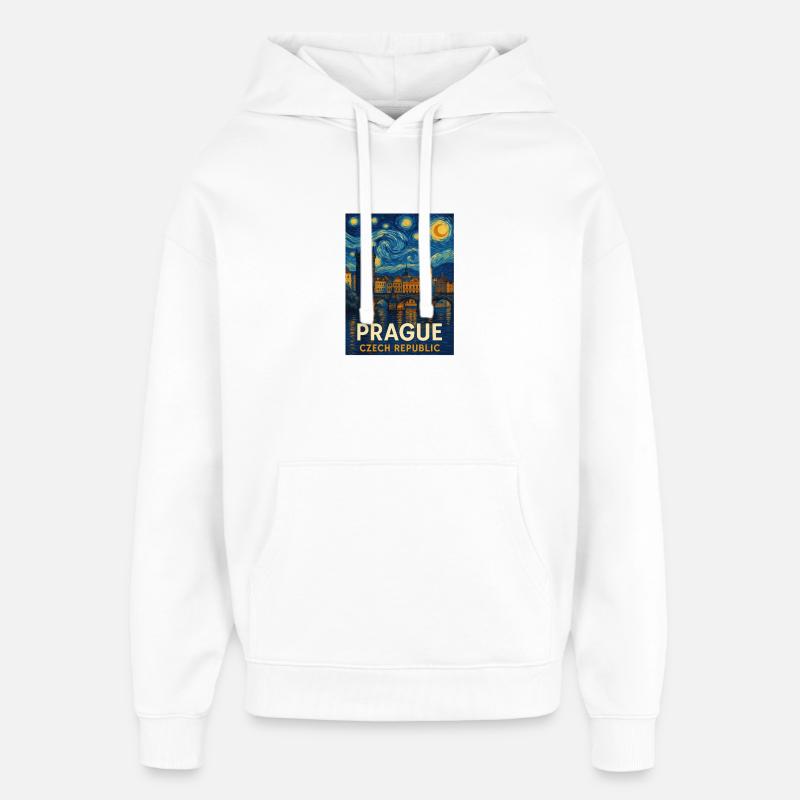 Prague, République tchèque - Sweat à capuche unisexe Stanley/Stella Oversized - blanc