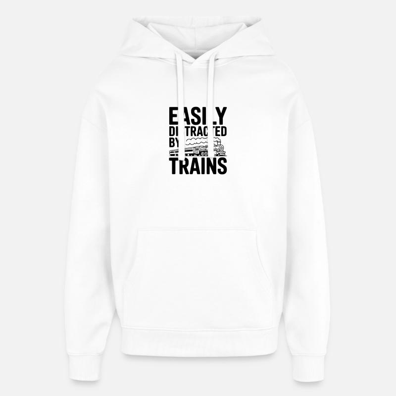 Facilement distrait par les trains - Sweat à capuche unisexe Stanley/Stella Oversized - blanc