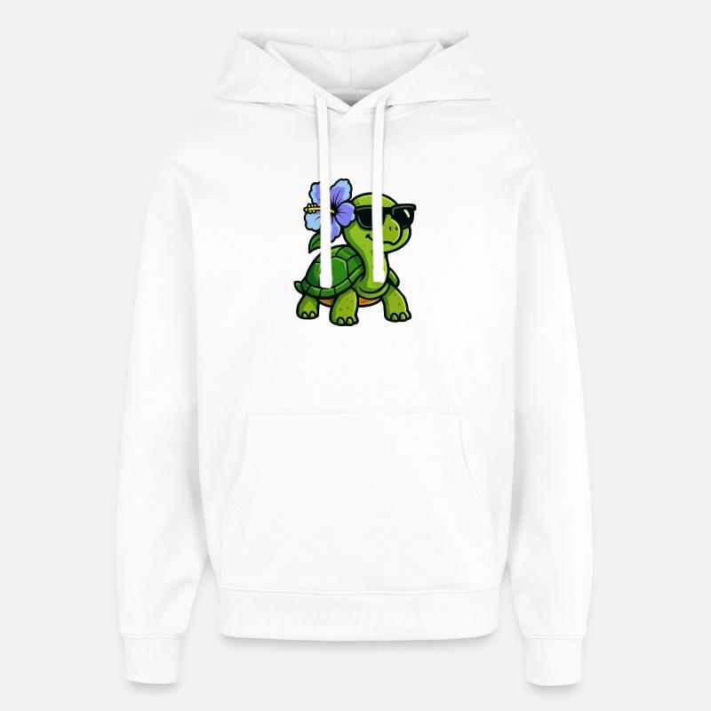 Tortue avec fleur d’hibiscus - Sweat à capuche unisexe Stanley/Stella Oversized - blanc