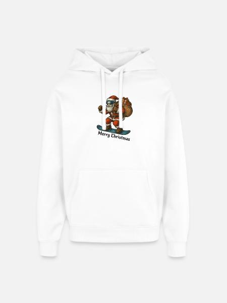 Santa Snowboard Merry Christmas - Oversized Unisex Hoodie by Stanley/Stella - white