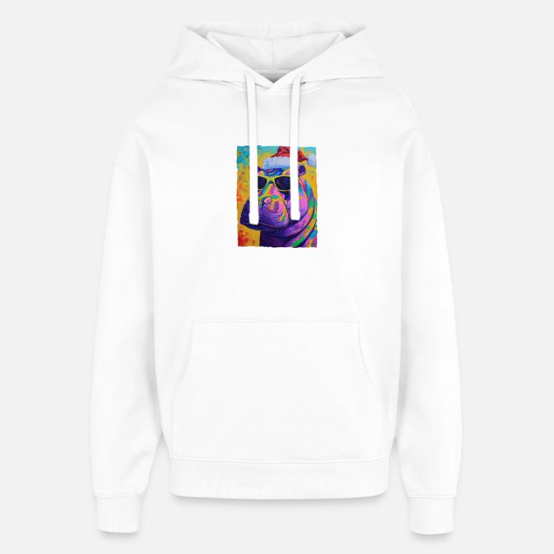 Portrait de Noël de l’hippopotame - Sweat à capuche unisexe Stanley/Stella Oversized - blanc