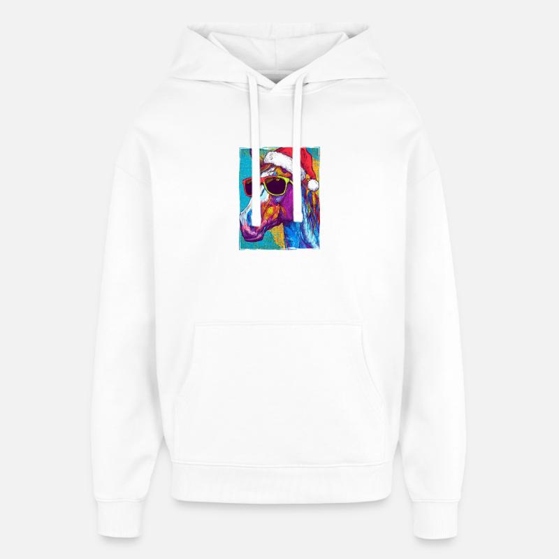 Portrait de Noël de cheval - Sweat à capuche unisexe Stanley/Stella Oversized - blanc