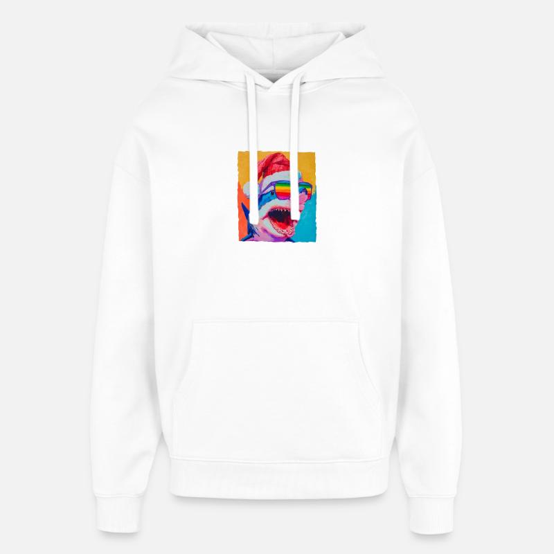 Portrait de Noël du requin - Sweat à capuche unisexe Stanley/Stella Oversized - blanc