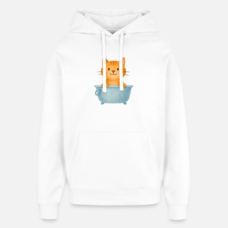 Chaton dans la salle de bain - Sweat à capuche unisexe Stanley/Stella Oversized - blanc