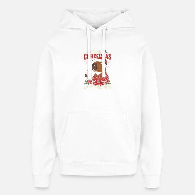 Pull de fête de Noël Capybaras - Sweat à capuche unisexe Stanley/Stella Oversized - blanc