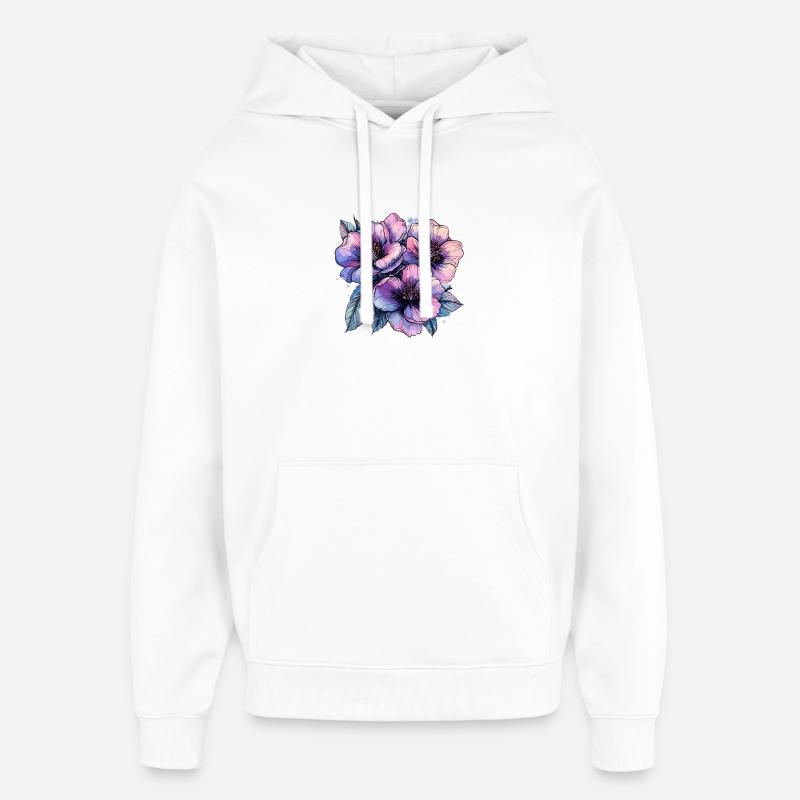 Bouquet de fleurs bleu-violet - Sweat à capuche unisexe Stanley/Stella Oversized - blanc