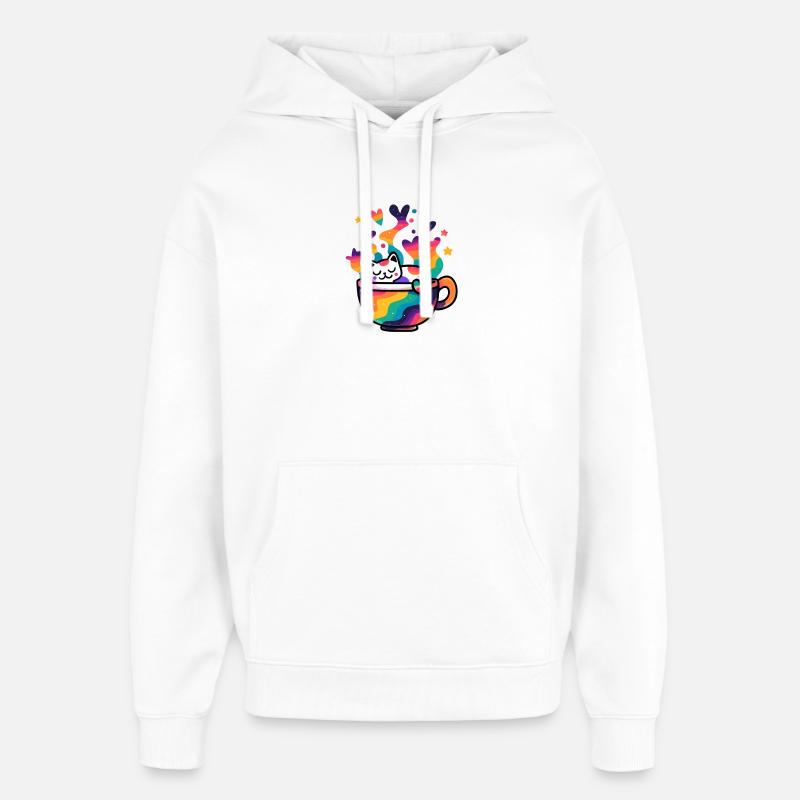 Chat arc-en-ciel dans une tasse - Sweat à capuche unisexe Stanley/Stella Oversized - blanc