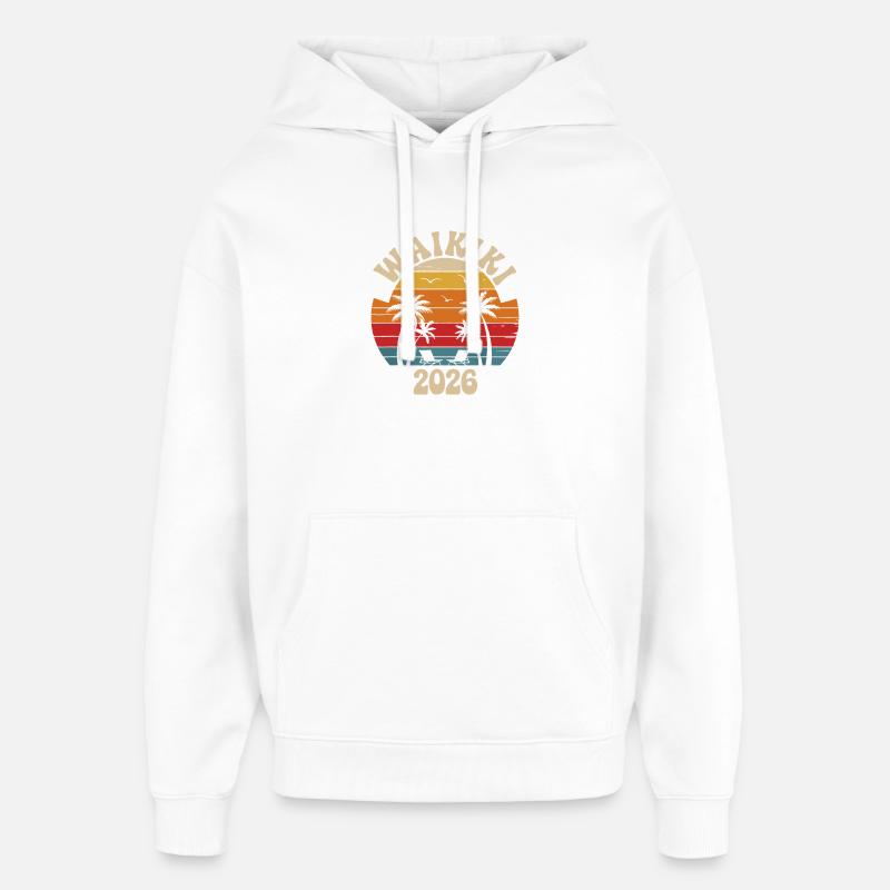 Palmiers Retro Sunset 2026 - Sweat à capuche unisexe Stanley/Stella Oversized - blanc