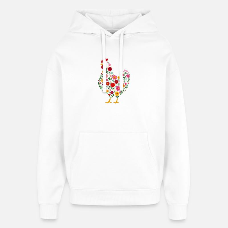 Fleurs de poulet poule poule - Sweat à capuche unisexe Stanley/Stella Oversized - blanc