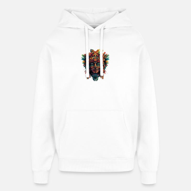 Masque aztèque avec des plumes - Sweat à capuche unisexe Stanley/Stella Oversized - blanc