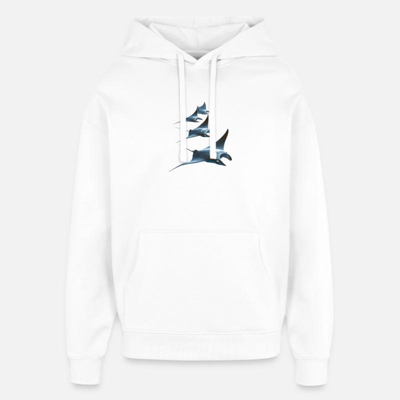 Manta Ray, Devil Ray, Stingray, Diver - Oversized Unisex Hoodie by Stanley/Stella - white