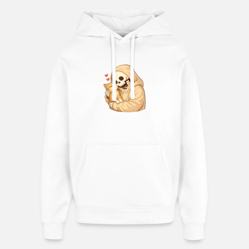 Squelette douillet avec chat – sécurité - Sweat à capuche unisexe Stanley/Stella Oversized - blanc