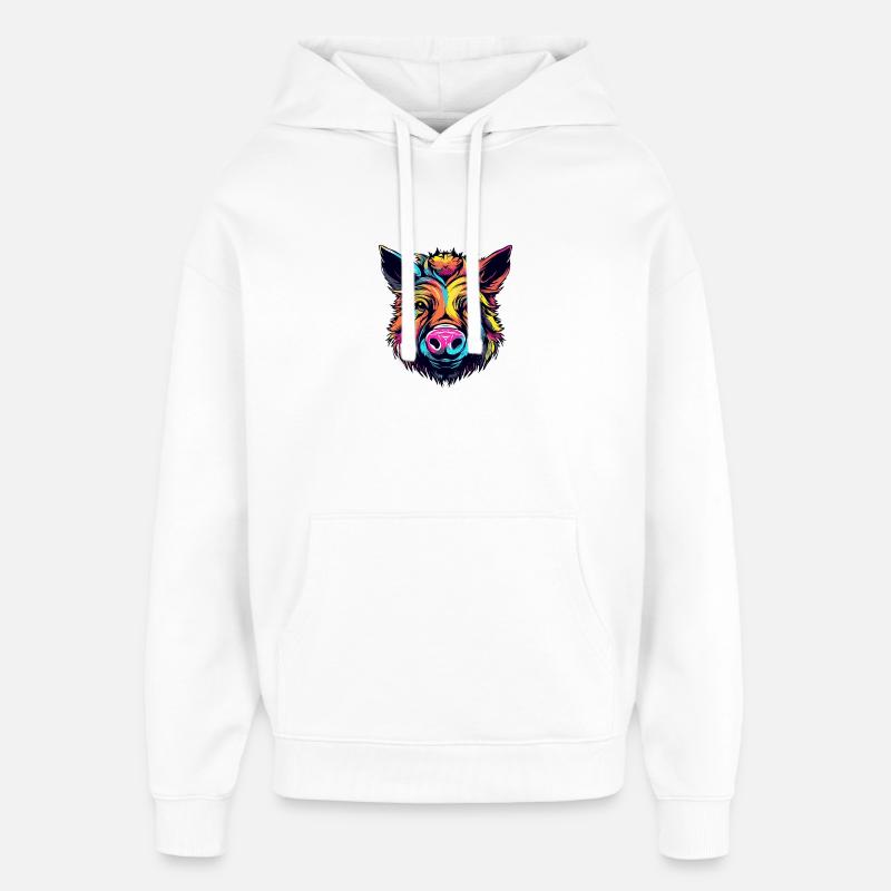 Sanglier néon - Sweat à capuche unisexe Stanley/Stella Oversized - blanc