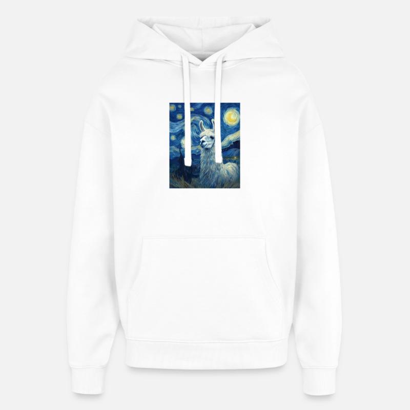 Lama Van Gogh Nuit étoilée - Sweat à capuche unisexe Stanley/Stella Oversized - blanc