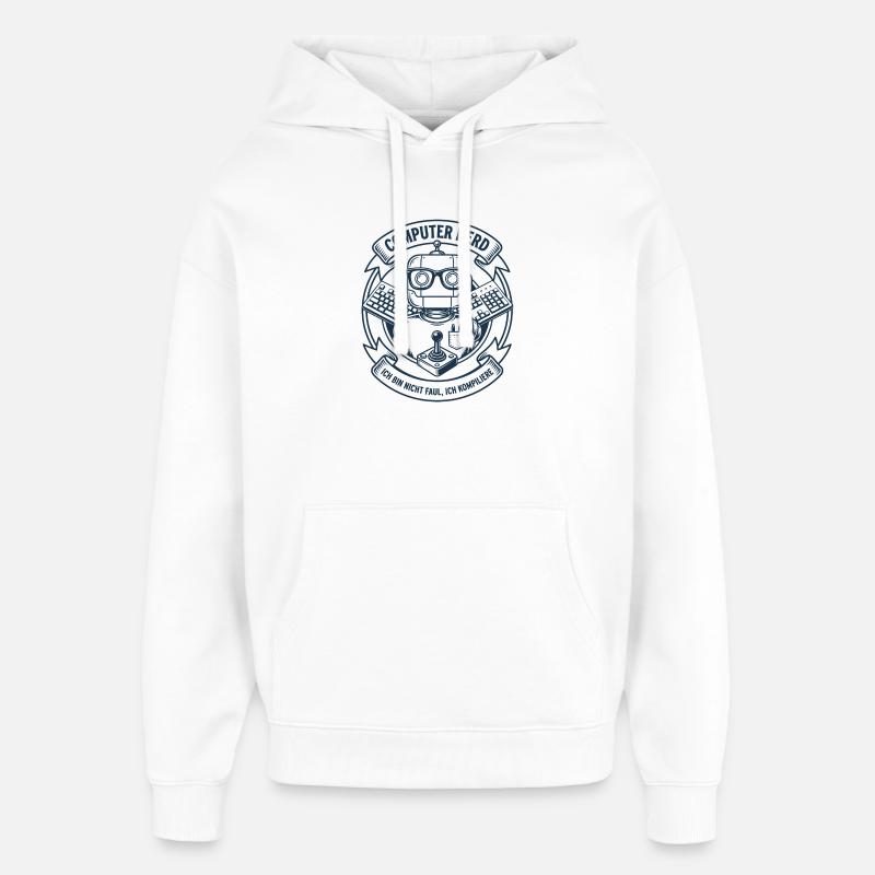 Computer Nerd Robot Logo - Oversized Unisex Hoodie by Stanley/Stella - white