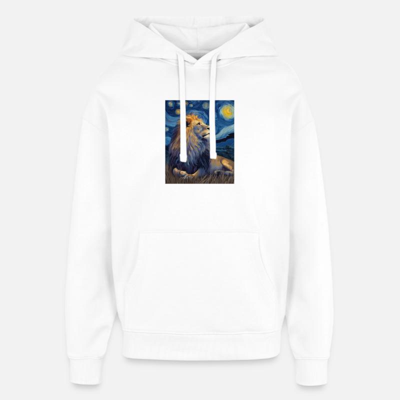 Lion Van Gogh - Sweat à capuche unisexe Stanley/Stella Oversized - blanc